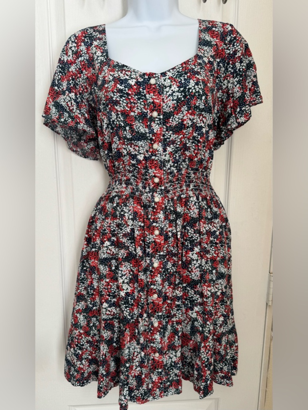 WRANGLER RETRO WOMEN'S DITSY LARGE WESTERN MINI DRESS Smocked waist, snap front